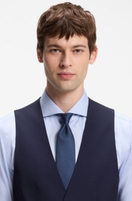Slim-fit waistcoat in virgin wool with logo pattern, Dark Blue