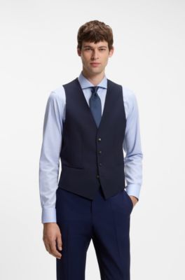 Slim-fit waistcoat in virgin wool with logo pattern, Dark Blue