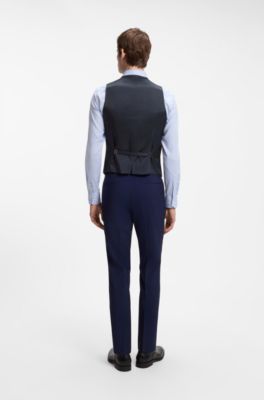 Slim-fit waistcoat in virgin wool with logo pattern, Dark Blue