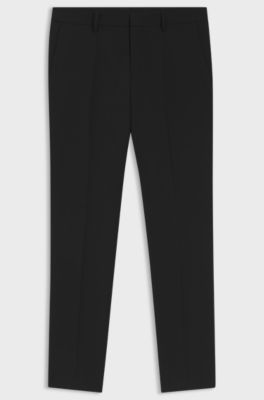 Slim-fit trousers in patterned virgin wool, Black