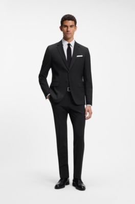 Slim-fit trousers in patterned virgin wool, Black