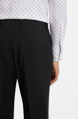 Slim-fit trousers in patterned virgin wool, Black