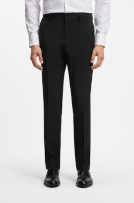 Pantaloni slim fit in lana vergine a motivi, Nero