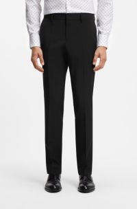 Slim-fit trousers in patterned virgin wool, Black