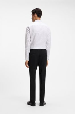 Slim-fit trousers in patterned virgin wool, Black