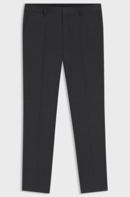 Slim-fit trousers in patterned virgin wool, Dark Grey