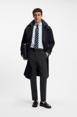 Slim-fit trousers in patterned virgin wool, Dark Grey