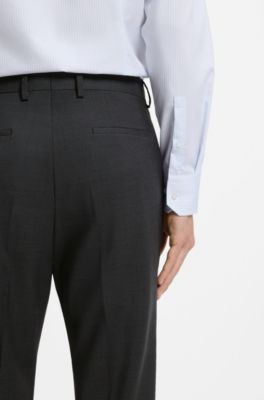 Slim-fit trousers in patterned virgin wool, Dark Grey