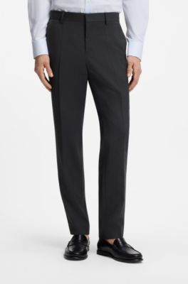 Slim-fit trousers in patterned virgin wool, Dark Grey