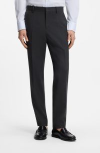 Slim-fit trousers in patterned virgin wool, Dark Grey