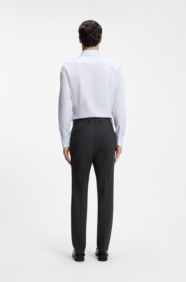 Slim-fit trousers in patterned virgin wool, Dark Grey