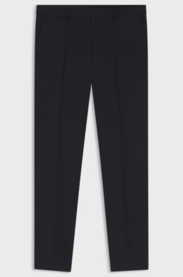 Slim-fit trousers in patterned virgin wool, Dark Blue