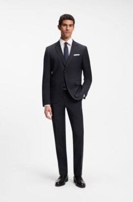 Slim-fit trousers in patterned virgin wool, Dark Blue