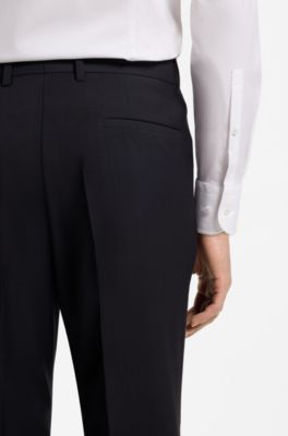 Slim-fit trousers in patterned virgin wool, Dark Blue