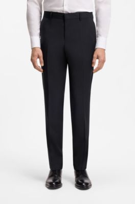 Slim-fit trousers in patterned virgin wool, Dark Blue