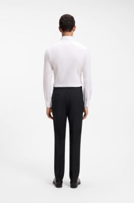 Slim-fit trousers in patterned virgin wool, Dark Blue