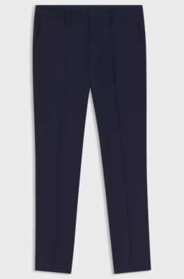 Slim-fit trousers in patterned virgin wool, Dark Blue
