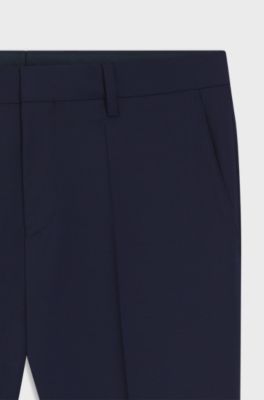 Slim-fit trousers in patterned virgin wool, Dark Blue