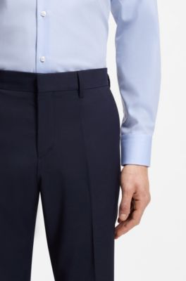 Slim-fit trousers in patterned virgin wool, Dark Blue