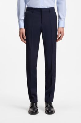 Slim-fit trousers in patterned virgin wool, Dark Blue