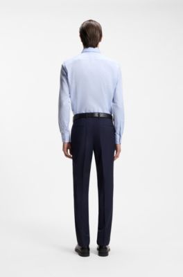 Pantaloni slim fit in lana vergine a motivi, Blu scuro