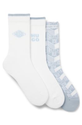Three-pack of ribbed short socks with logo details, White / Blue