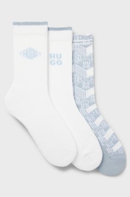 Three-pack of ribbed short socks with logo details, White / Blue