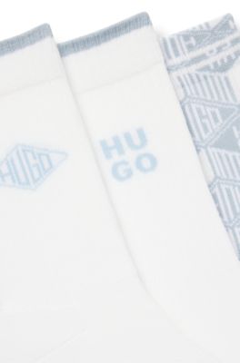 Three-pack of ribbed short socks with logo details, White / Blue