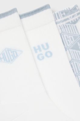 Three-pack of ribbed short socks with logo details, White / Blue