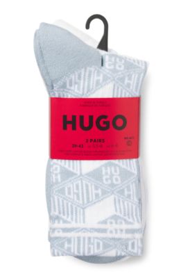 Three-pack of ribbed short socks with logo details, White / Blue