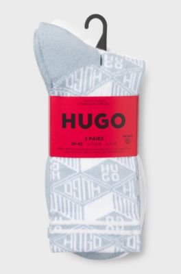 Three-pack of ribbed short socks with logo details, White / Blue