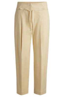 Tapered-leg trousers in brushed stretch cotton, Light Beige