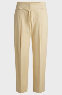 Tapered-leg trousers in brushed stretch cotton, Light Beige