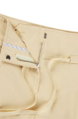 Tapered-leg trousers in brushed stretch cotton, Light Beige