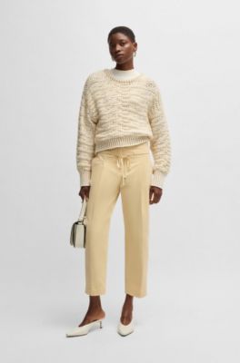 Tapered-leg trousers in brushed stretch cotton, Light Beige