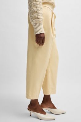 Tapered-leg trousers in brushed stretch cotton, Light Beige