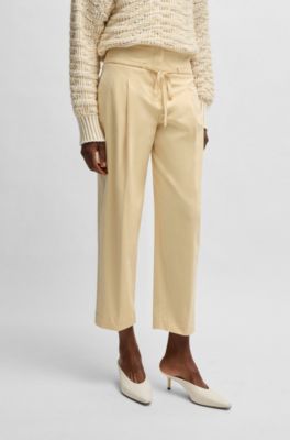 Tapered-leg trousers in brushed stretch cotton, Light Beige
