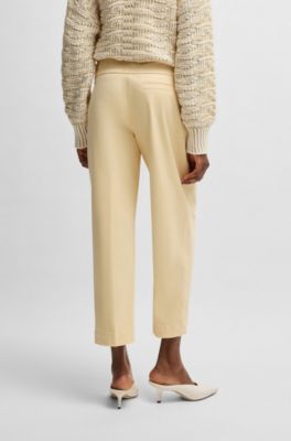 Tapered-leg trousers in brushed stretch cotton, Light Beige