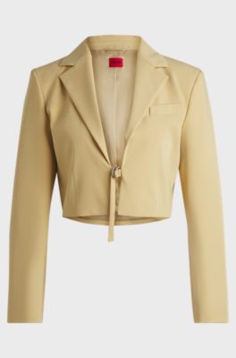 Cropped regular-fit blazer with belt closure, Light Beige