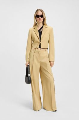Cropped regular-fit blazer with belt closure, Light Beige
