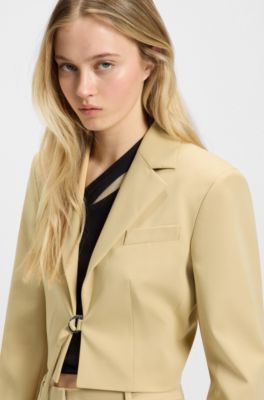 Cropped regular-fit blazer with belt closure, Light Beige