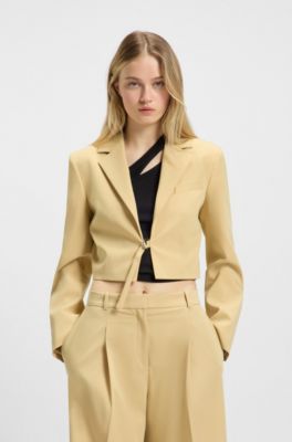 Cropped regular-fit blazer with belt closure, Light Beige