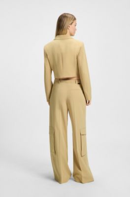 Cropped regular-fit blazer with belt closure, Light Beige