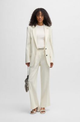 Oversized-fit blazer in a linen blend, White