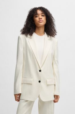 Oversized-fit blazer in a linen blend, White