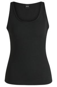 Sheer tank top with ribbed structure, Black