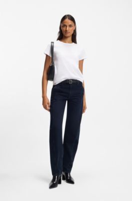 Mercerised-cotton T-shirt with logo motif, White
