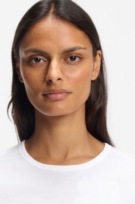 Mercerised-cotton T-shirt with logo motif, White