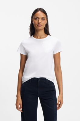 Mercerised-cotton T-shirt with logo motif, White