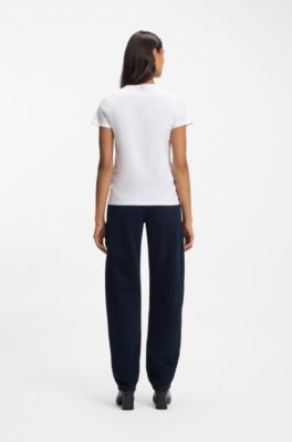 Mercerised-cotton T-shirt with logo motif, White